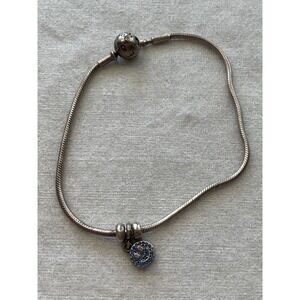 Pandora Me sterling silver snake chain bracelet Pave Blue Smiley Face Charm 925
